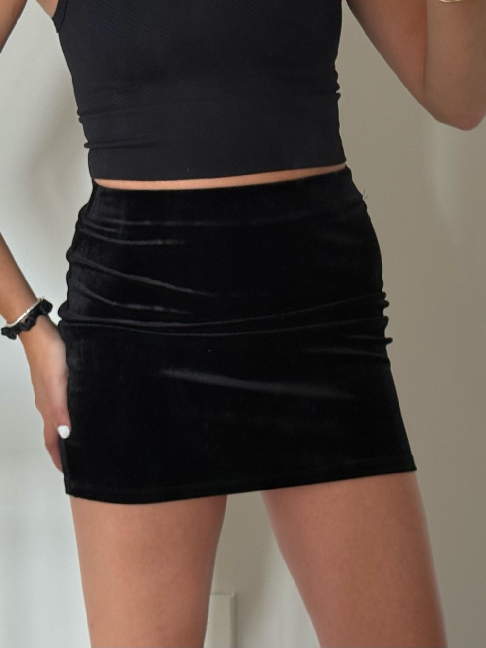 Black Velvet Mini Skirt - Women